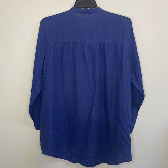 Eileen Fisher Womens 100% Organic Linen Blouse Button Up Top Blue Tunic Large - Picture 3 of 6